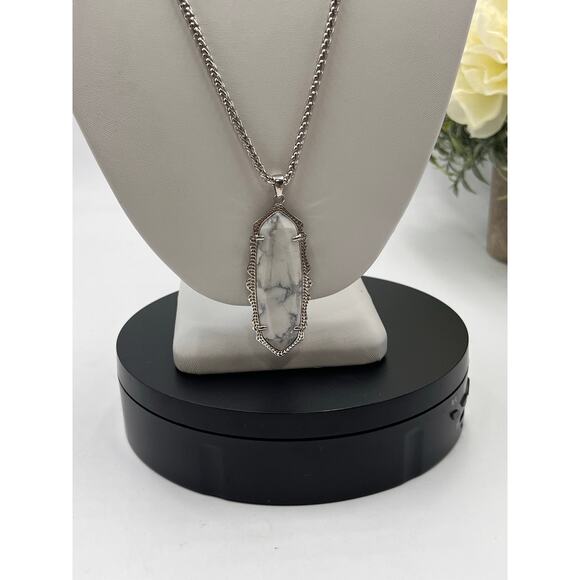 Kendra Scott Signed Frances White Howlite Silver Tone Long Necklace - Picture 2 of 7